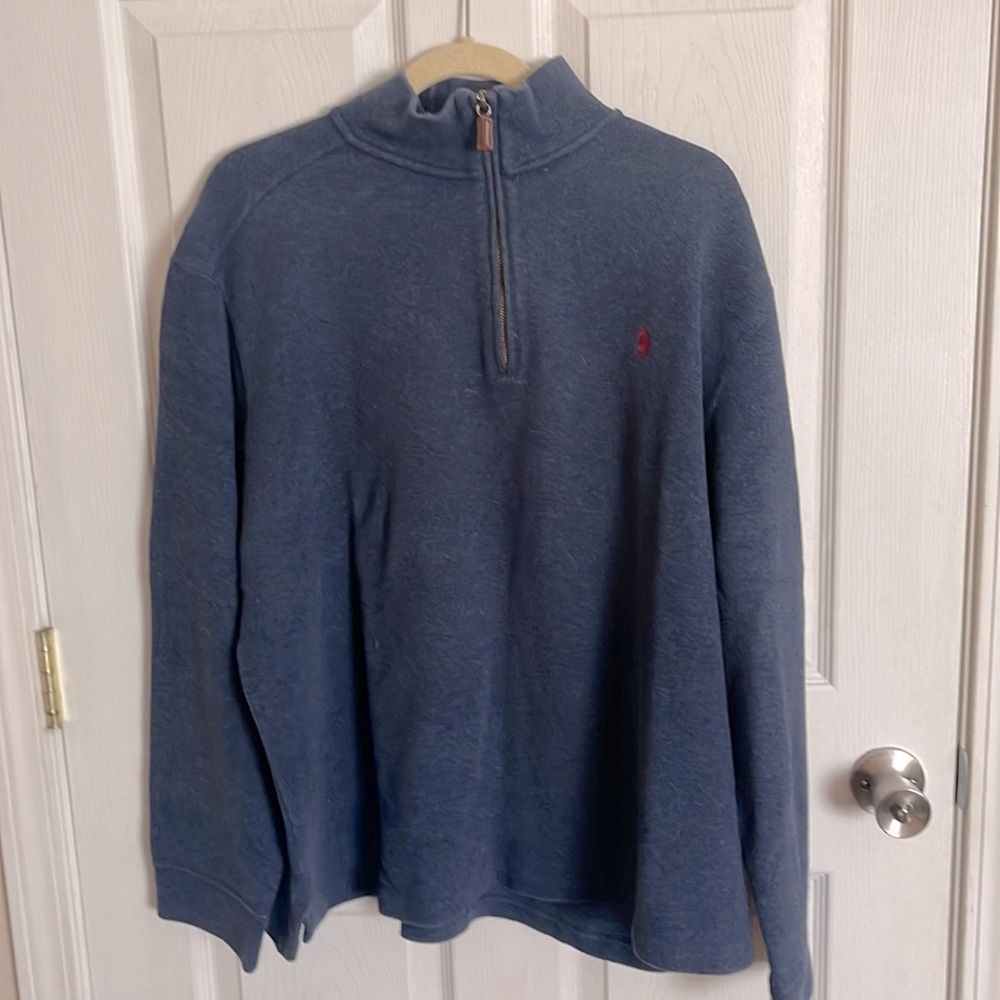 Men’s polo by Ralph Lauren, navy blue quarter zip sweater, size XL